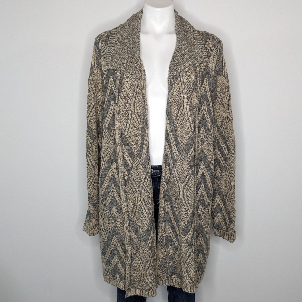 Soft Surroundings tan grey open duster cardigan sweater 1X